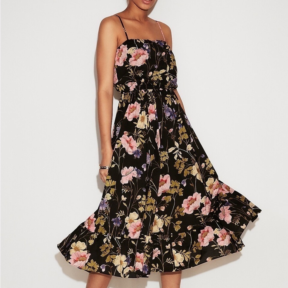 Express Floral Empire Waist Crinkle Midi Dress Sz XL